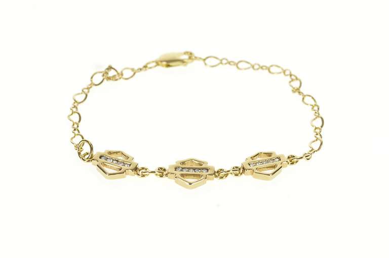 10K Yellow Gold Diamond Inset Shield Link Statement Chain Bracelet