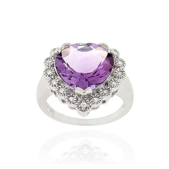 Sterling Silver 5.20ct. TGW Amethyst & CZ Heart Ring