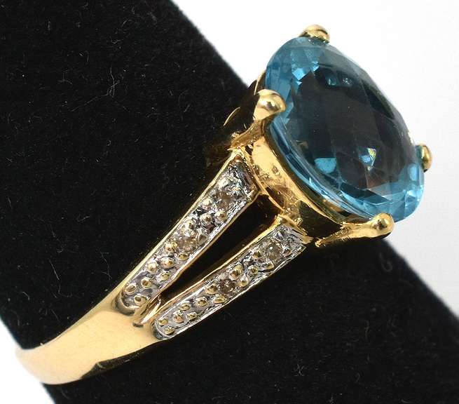 Bold Blue Topaz & Diamond Ring in 14KT Yellow Gold