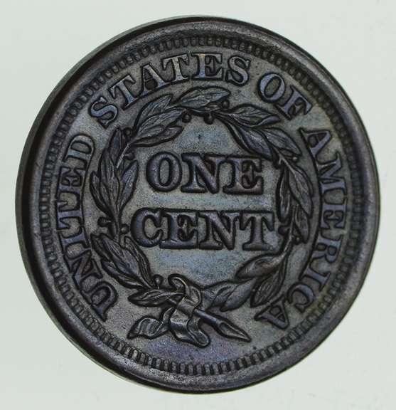 1850 Braided Hair Large Cent - BLUE Tone