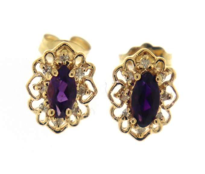 Elegant Marquise Amethyst & Diamond Accent Earrings