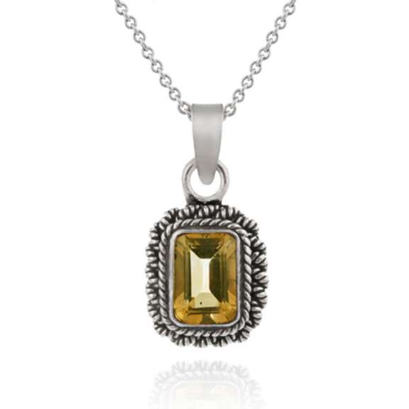 Sterling Silver pendant with square Genuine Citrine Stone