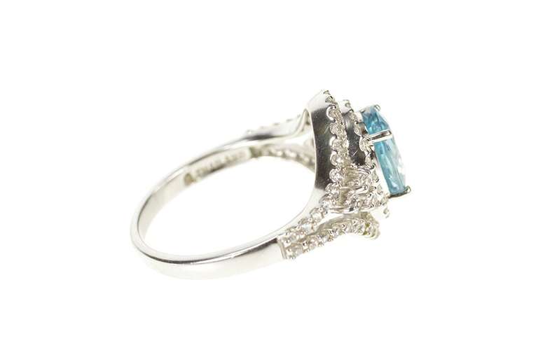 10K Yellow Gold Oval Blue Topaz Diamond Halo Cocktail Ring
