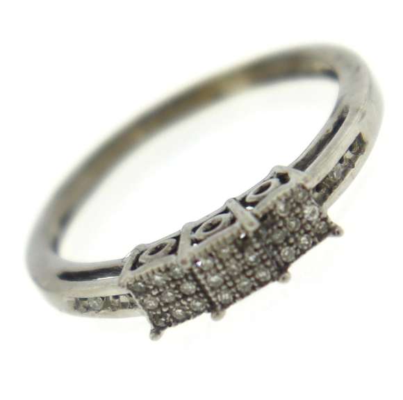 Pretty White Gold 3 Square Micro Pave Diamond Cluster Ring