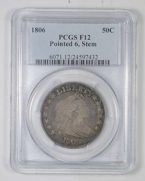 F12 1806 Draped Bust Half Dollar - Pointed 6 - Stem - Graded PCGS