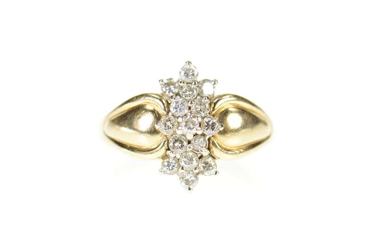 10K Yellow Gold Ornate Classic Diamond Cluster Statement Ring