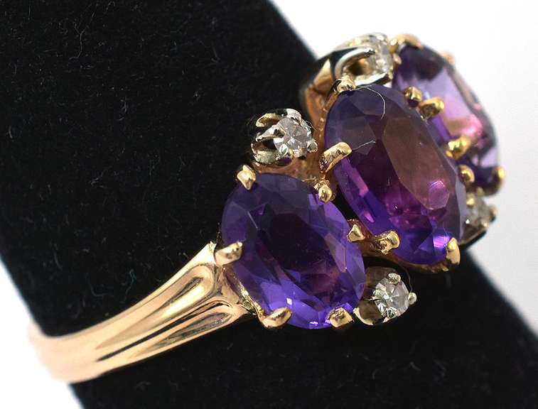 Amethyst & White Sapphire Ring in 14KT Yellow Gold