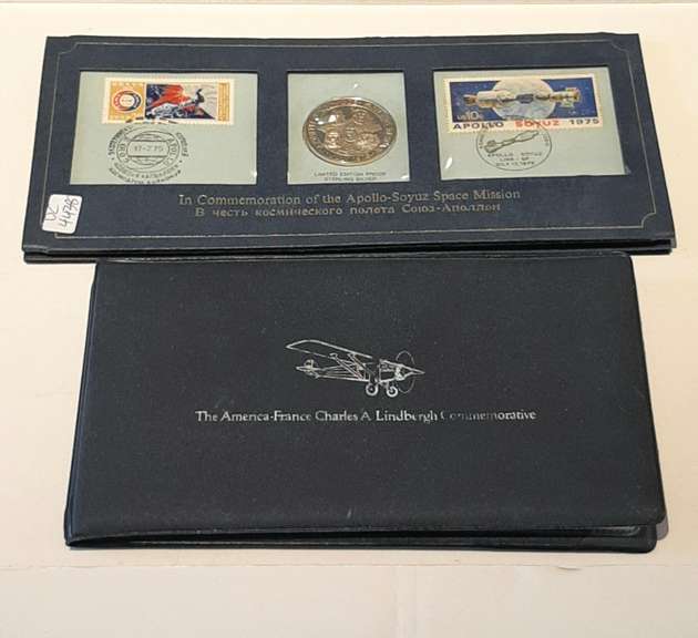Air &Space Two 24 K on Sterling Lindburgh Medals And Soyuz Sterling Proof Medal