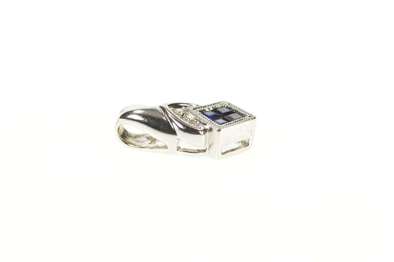 10K White Gold Princess Sapphire Cluster Diamond Accent Pendant