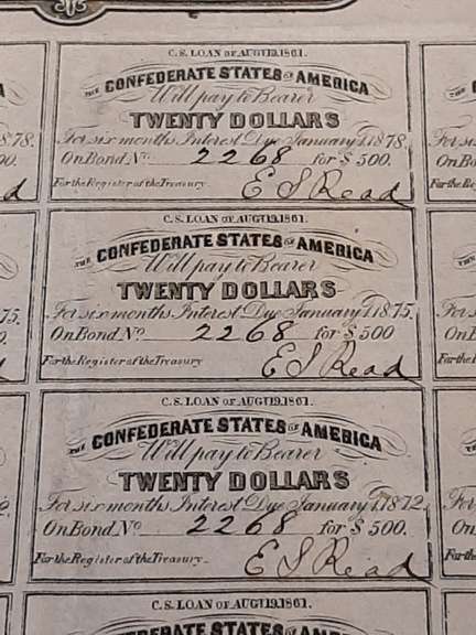 $ 500 Dec 19 1862 Confederate War Bond