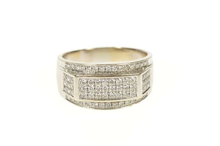 10K White Gold 0.72 Ctw Pave Diamond Men's Squared Statement Ring