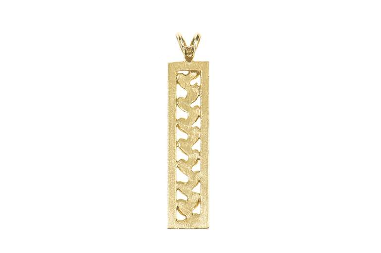 14K Yellow Gold Black Enamel Squared Vine Leaf Statement Pendant