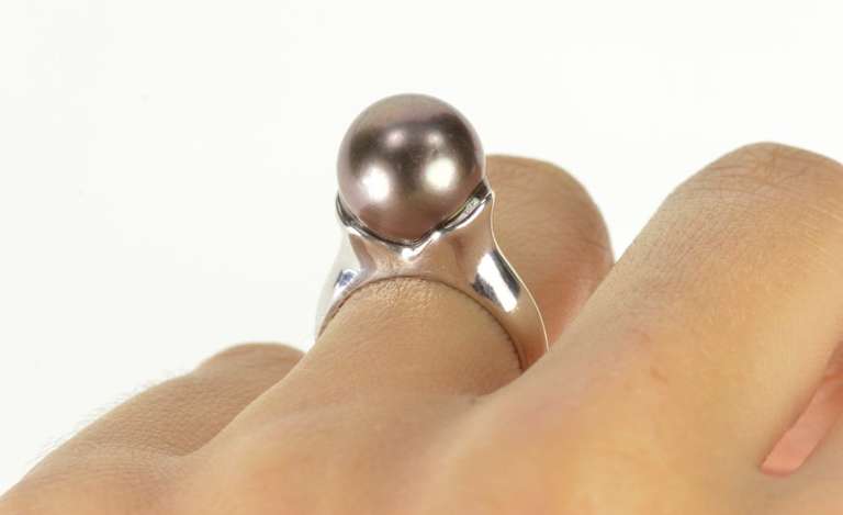 18K White Gold Tahitian Pearl Ornate Bezel Cocktail Ring