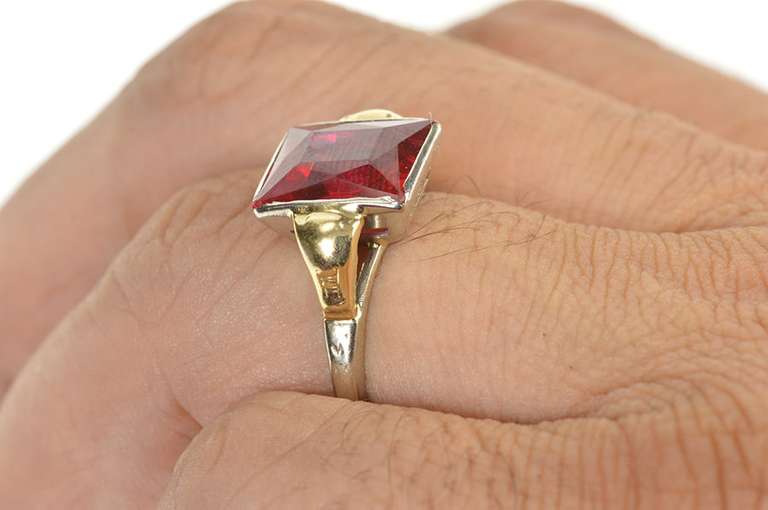 14K White Gold Two Tone Emerald Syn. Ruby Statement Ring