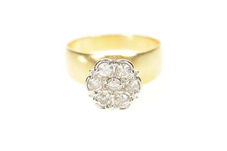 10K Yellow Gold 0.77 Ctw Retro Round Diamond Cluster Ring
