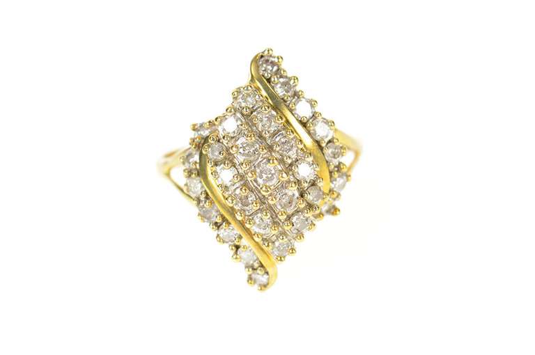 10K Yellow Gold 0.87 Ctw Wavy Diamond Encrusted Statement Ring