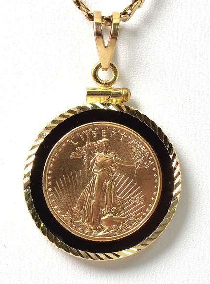 Stunning 1/10oz Eagle Necklace in 14KT Yellow Gold