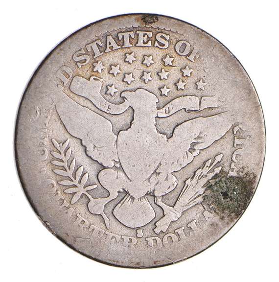 1914-S Barber Head Silver Quarter - Circulated