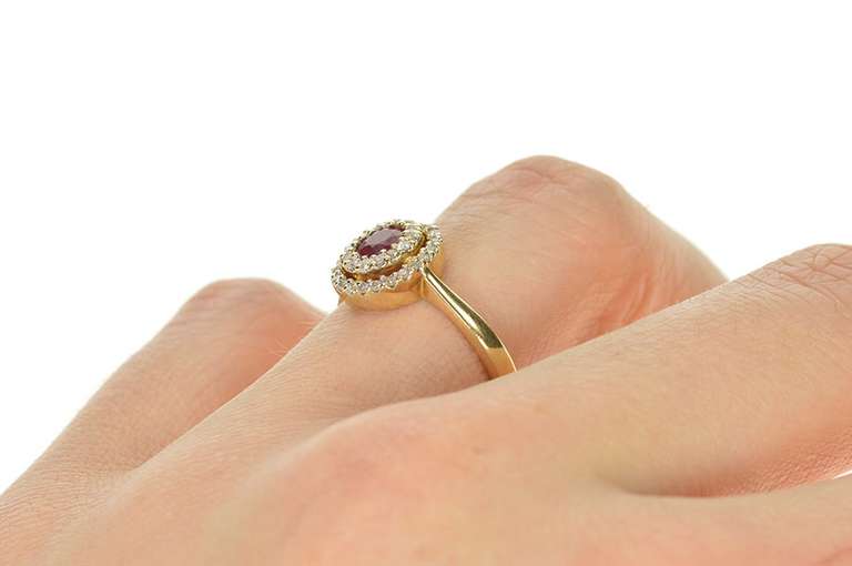 14K Yellow Gold 0.80 Ctw Ruby Diamond Halo Engagement Ring
