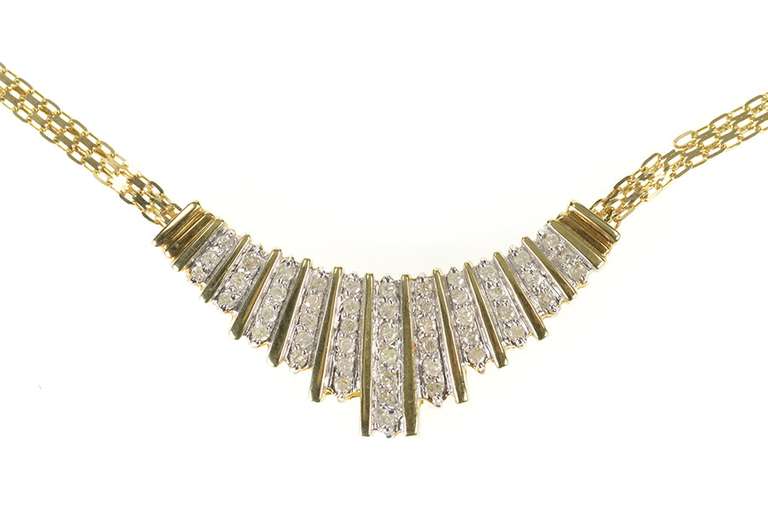 10K Yellow Gold Graduated Diamond Striped Squared Chain Necklace