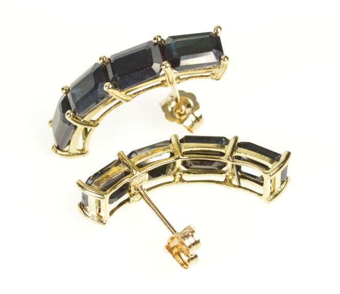 10K Yellow Gold 9.00+ Ctw Natural Sapphire Curved Statement Earrings