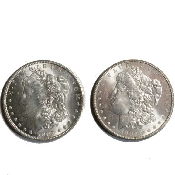 2 Frosty White BU 1902 O Morgan Dollars From A Roll