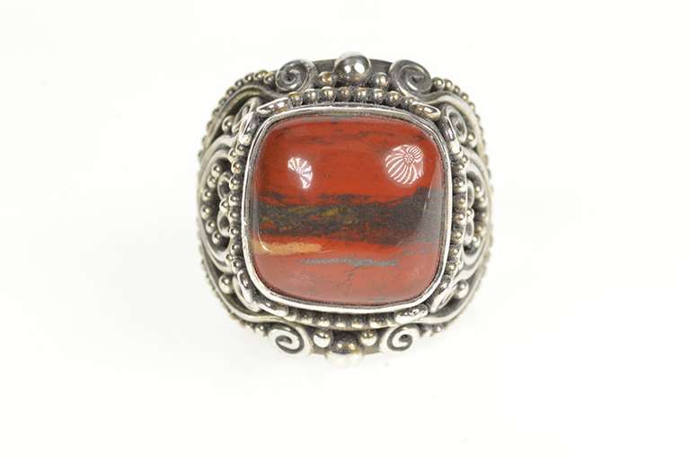 Sterling Silver Ornate Decorative Red Jasper Statement Ring