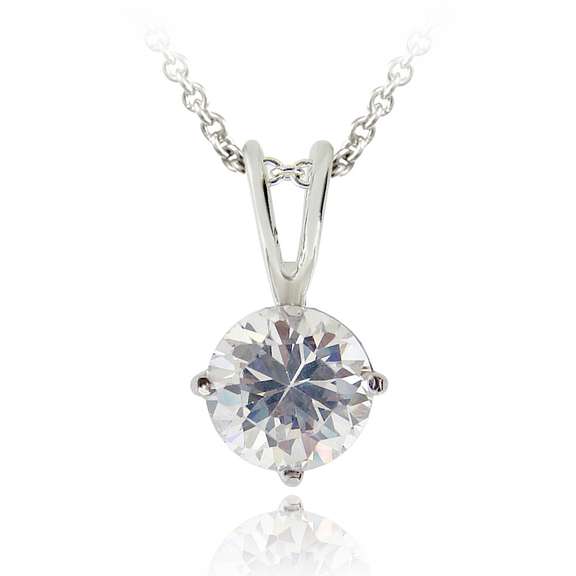 Silver Tone 2ct CZ Round Solitaire Necklace, 8mm