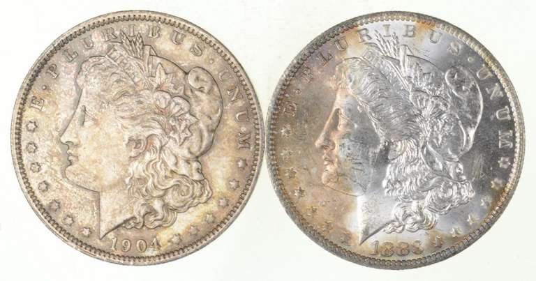 Lot (2) 1883-O & 1904-O Morgan Silver Dollars - Toned