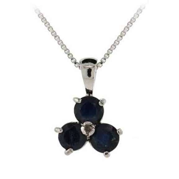 Sterling Silver Genuine Diamond Accent and Sapphire Three Stone Pendant