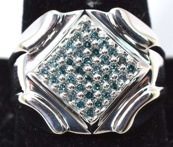 Massive 1/3CTW Blue Diamond Cluster Ring in White Gold