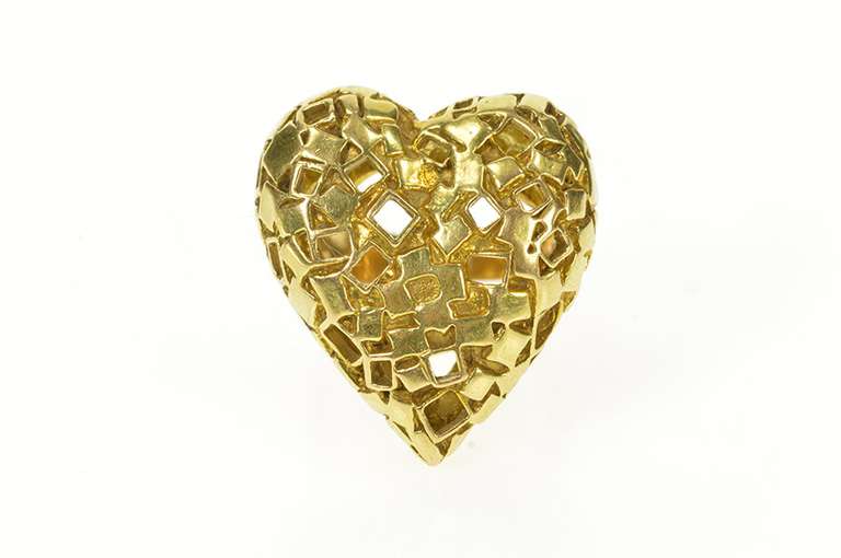 18K Yellow Gold Retro Designer Geometric Heart Statement Ring