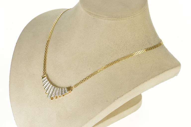 10K Yellow Gold Graduated Diamond Striped Squared Chain Necklace
