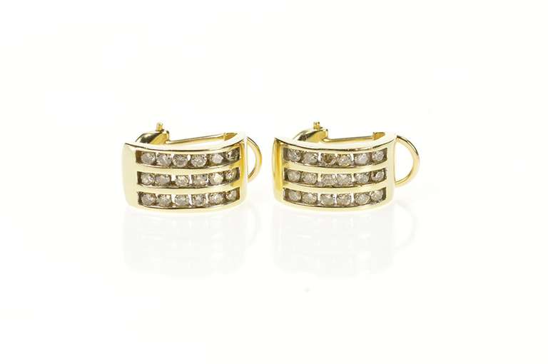10K Yellow Gold 0.90 Ctw Diamond Inset Channel Oval Hoop Earrings
