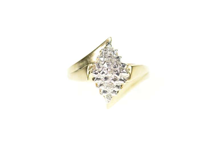 10K Yellow Gold Two Tone Diamond Accent Textured Bypass Ring