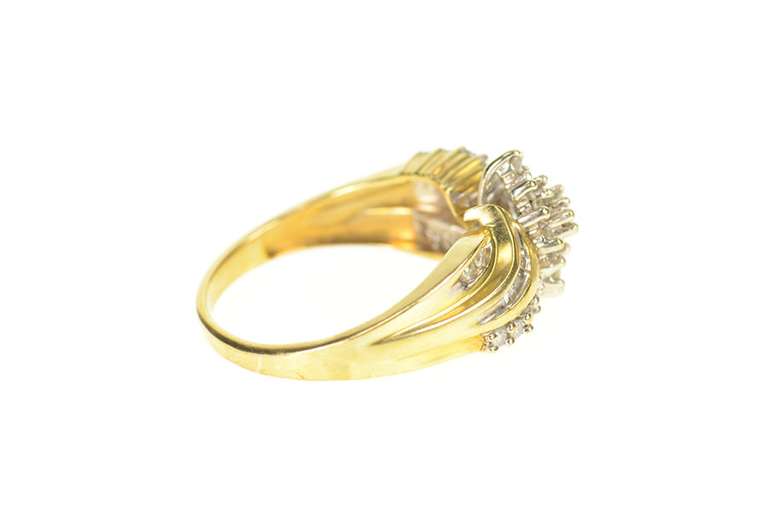 10K Yellow Gold Diamond Marquise Cluster Bypass Statement Ring