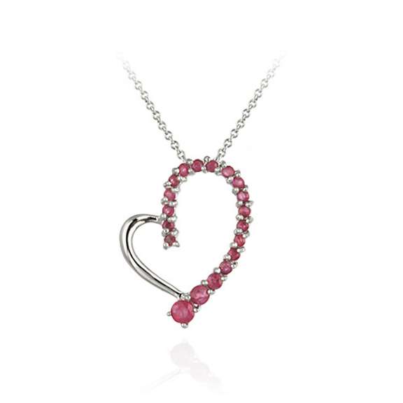 Sterling Silver Ruby Floating Open Heart Pendant