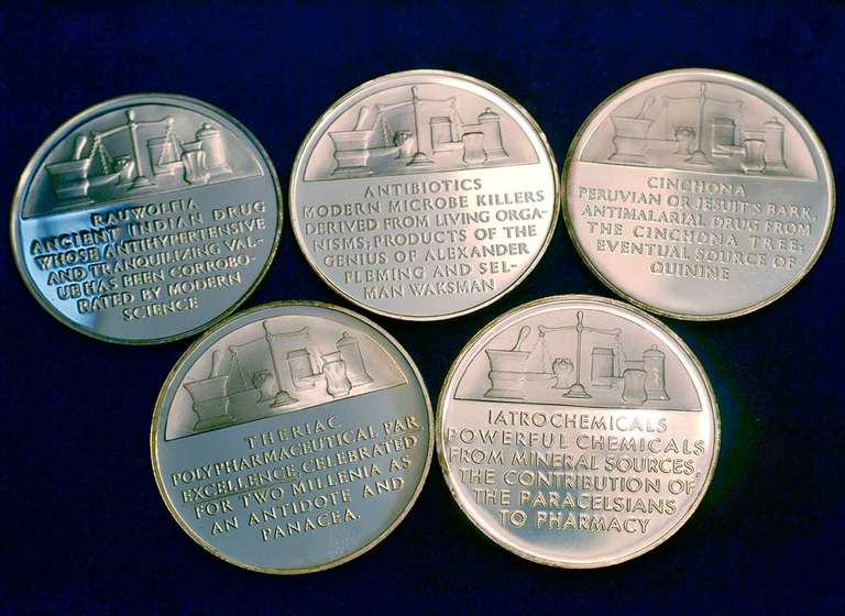 Lot Of 5 History Of Drugs Sterling Silver Medals