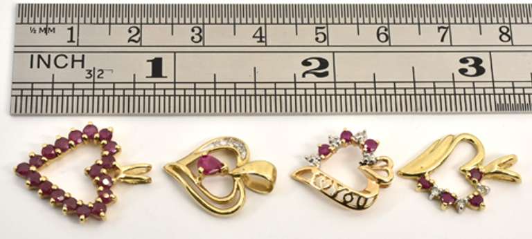 Group of 4 Ruby Hearts