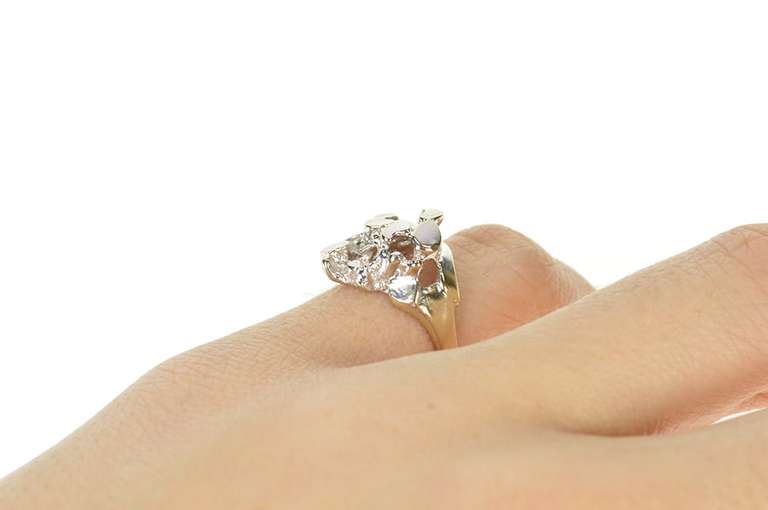 14K White Gold Raw Textured Cluster Nugget Statement Ring