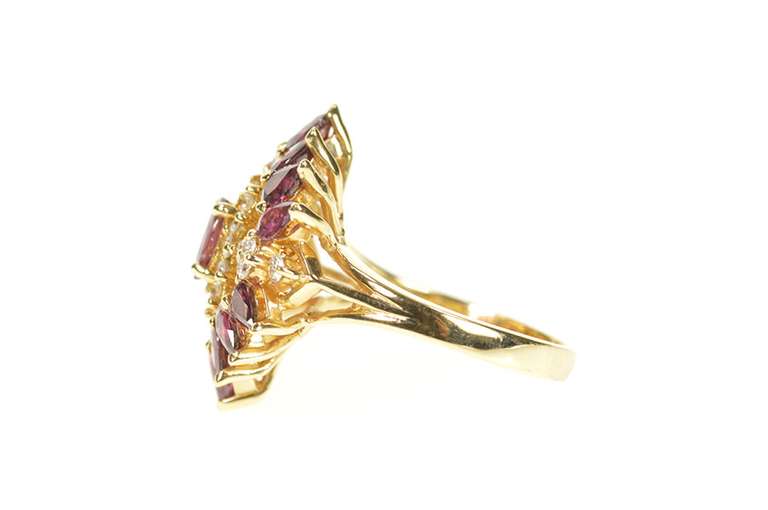 14K Yellow Gold 2.32 Ctw Ruby Diamond Halo Pear Statement Ring