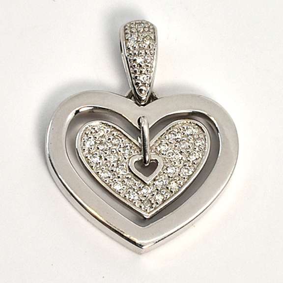 Cute Heart in Heart Pendant in 18K White Gold