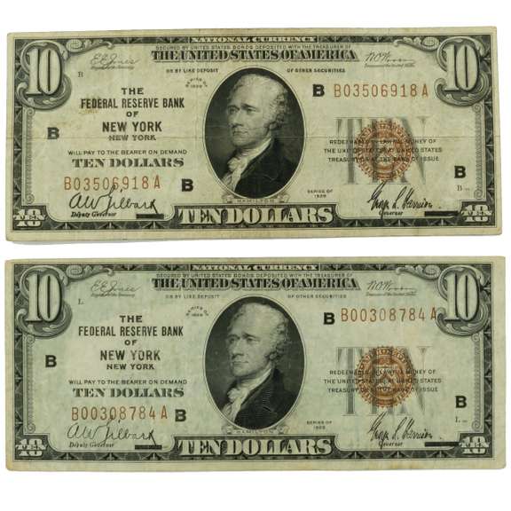 2 X $ 10 1929 Series New York National Note