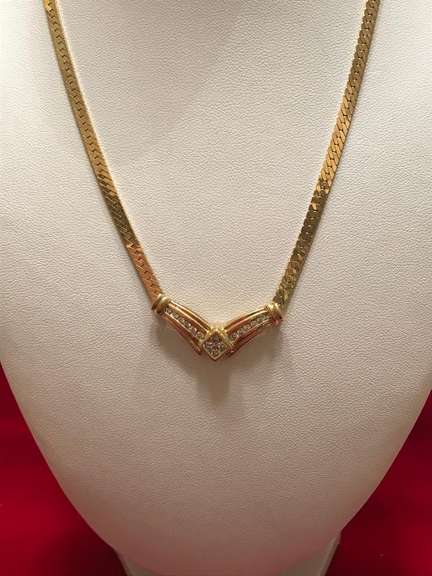 14K YELLOW GOLD LADIES HERRINGBONE AND DIAMOND CHAIN