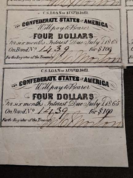 $100  January 8 1862 Confederate War Bond