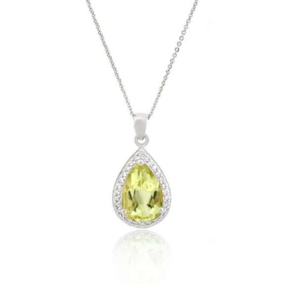Sterling Silver 4.55ct. TGW Lime Quartz & CZ Pear Shaped Pendant