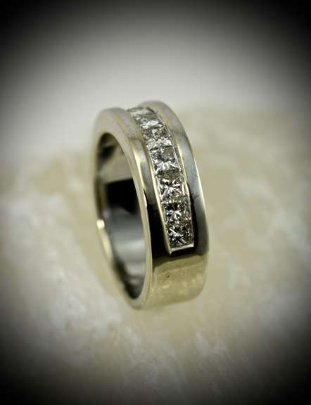 Man's Impressive White Gold Princess-Cut Diamond Band