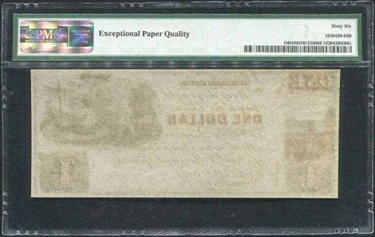 Gem Crisp 1840's $1 John H King Williamsport MD PMG 66 EPQ Tough Note!