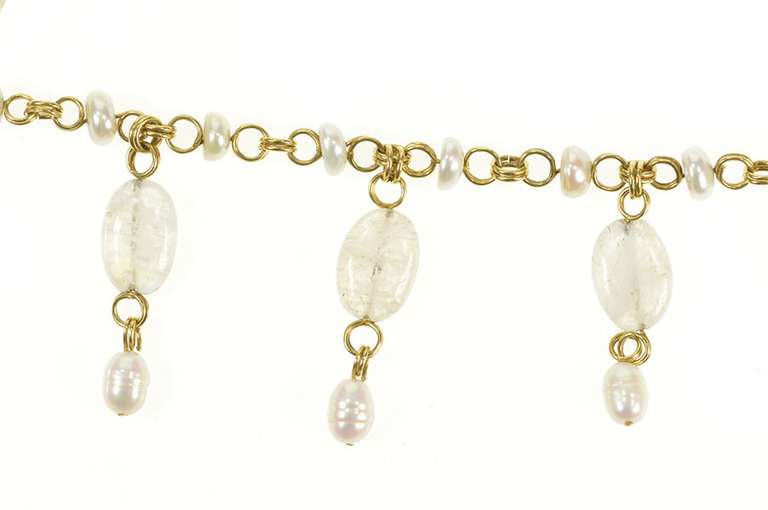 14K Yellow Gold Stephen Dweck Pearl Moonstone Fringe Necklace