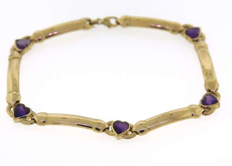 Wonderful 18kt YG Heart Cut Amethyst Bar Bracelet